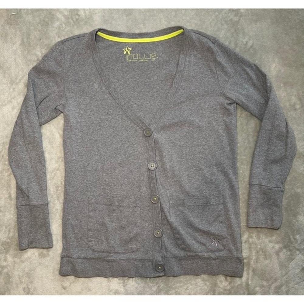 Nollie‎ Cardigan Sweater Women Sz L Gray Pockets Preppy Academia Granny Normcore